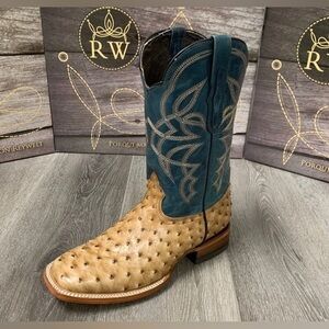 080 MEN'S OSTRICH QUILL LEATHER WESTERN RODEO BOOTS